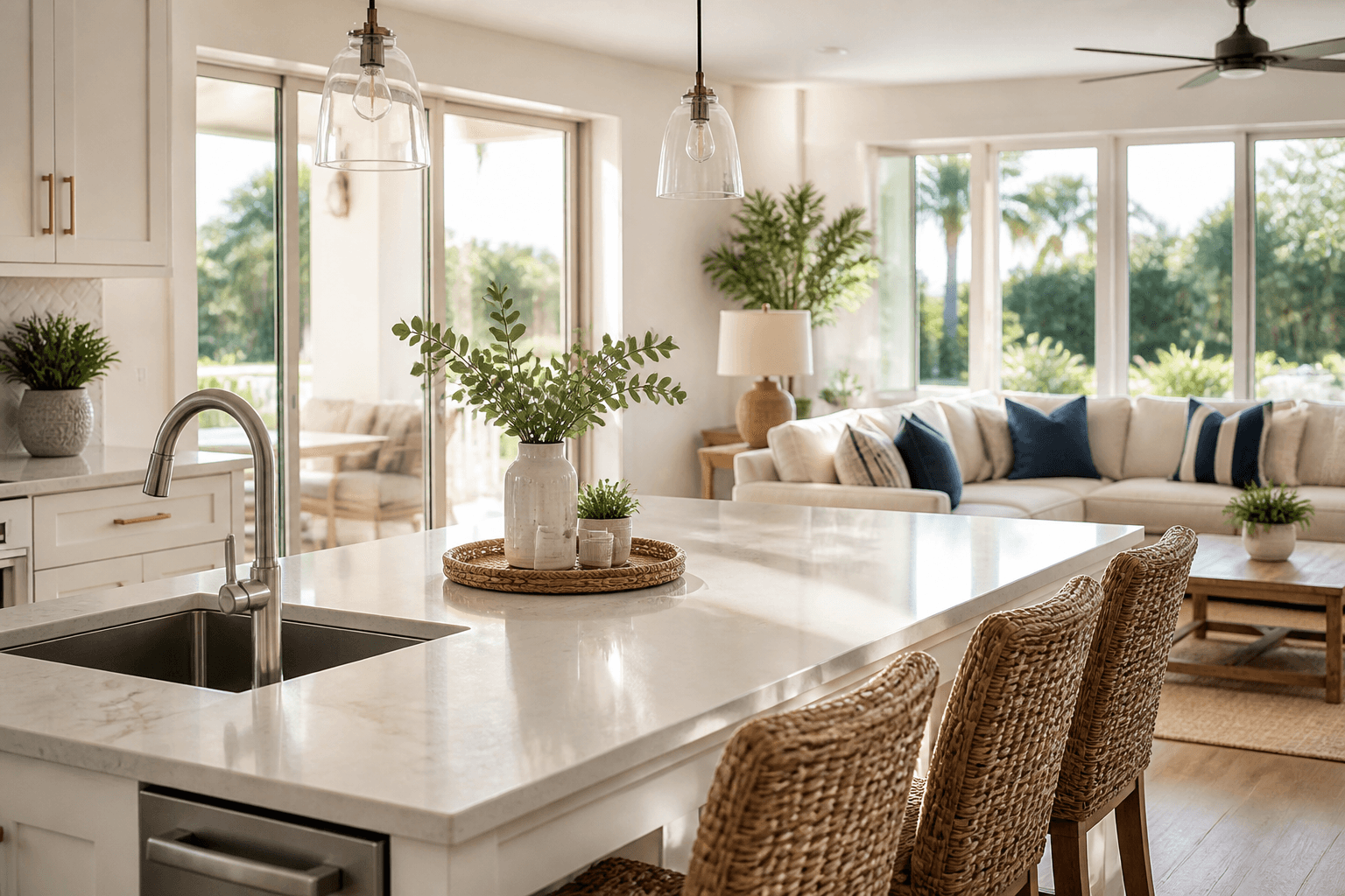 A professional cleaning a bright home